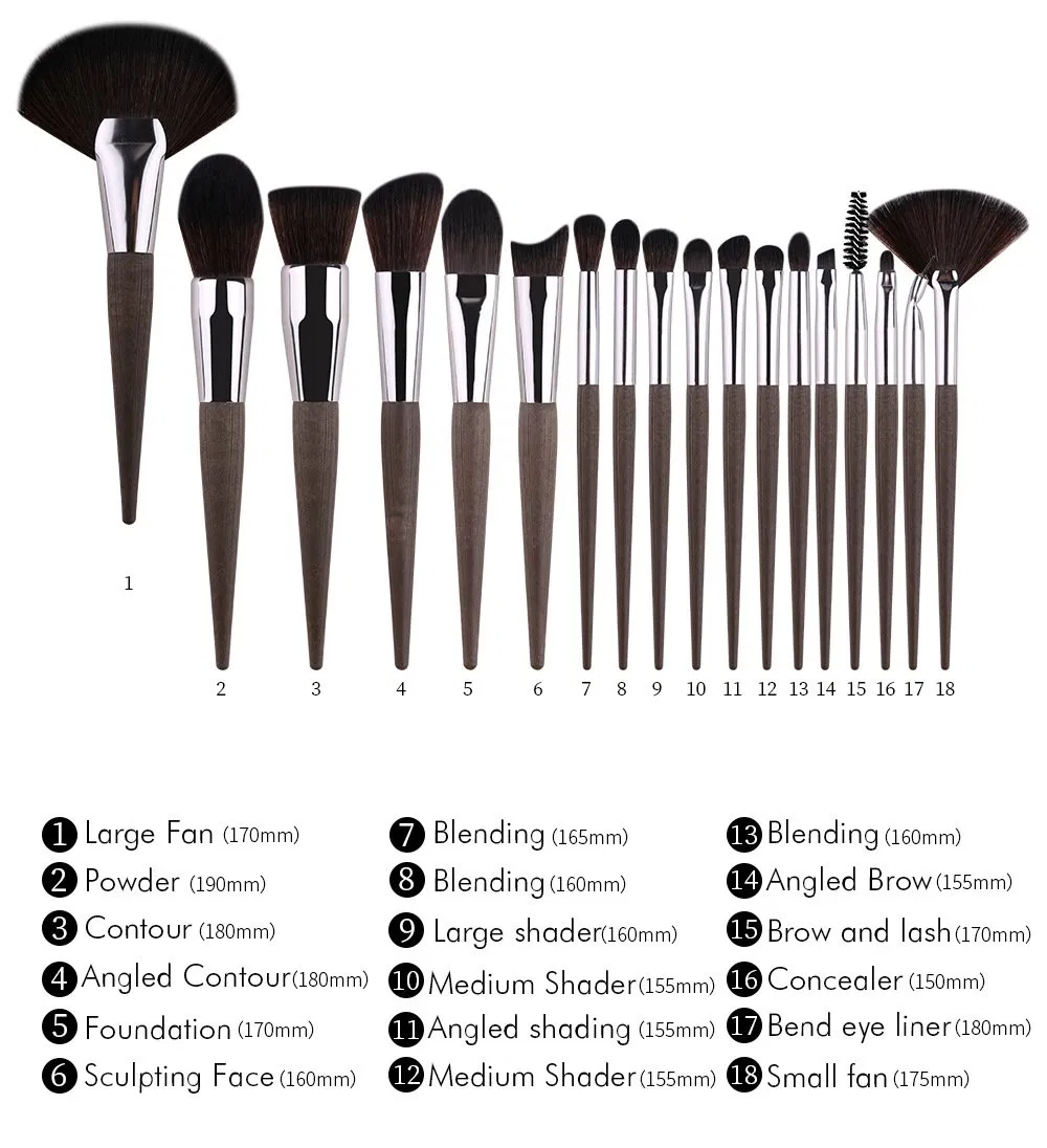 18-Piece Classic Makeup Brush Set with Coffee Ground Wood-Grain Plastic Handles