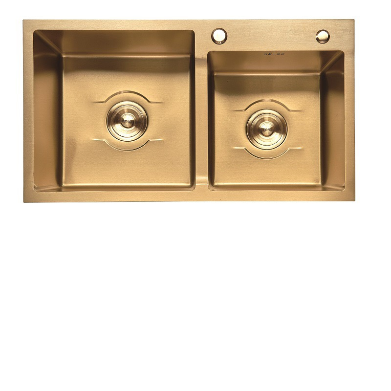 Gold Double Bowl 304 Handmade Stainless Steel Sink Bottom Black Kitchen Sink