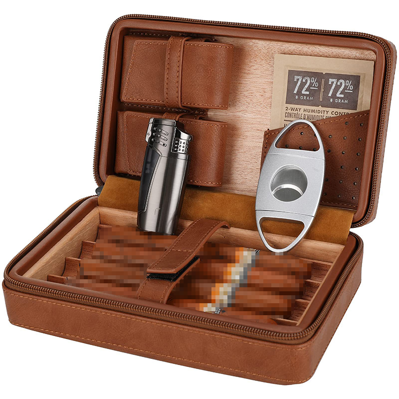 Ea338 Wholesale Smoking Humidity Cigarette Wooden for Cutter Lighter Custom Humidor Boxes Display Smoke Humble Cedar Empty Leather Cigar Box
