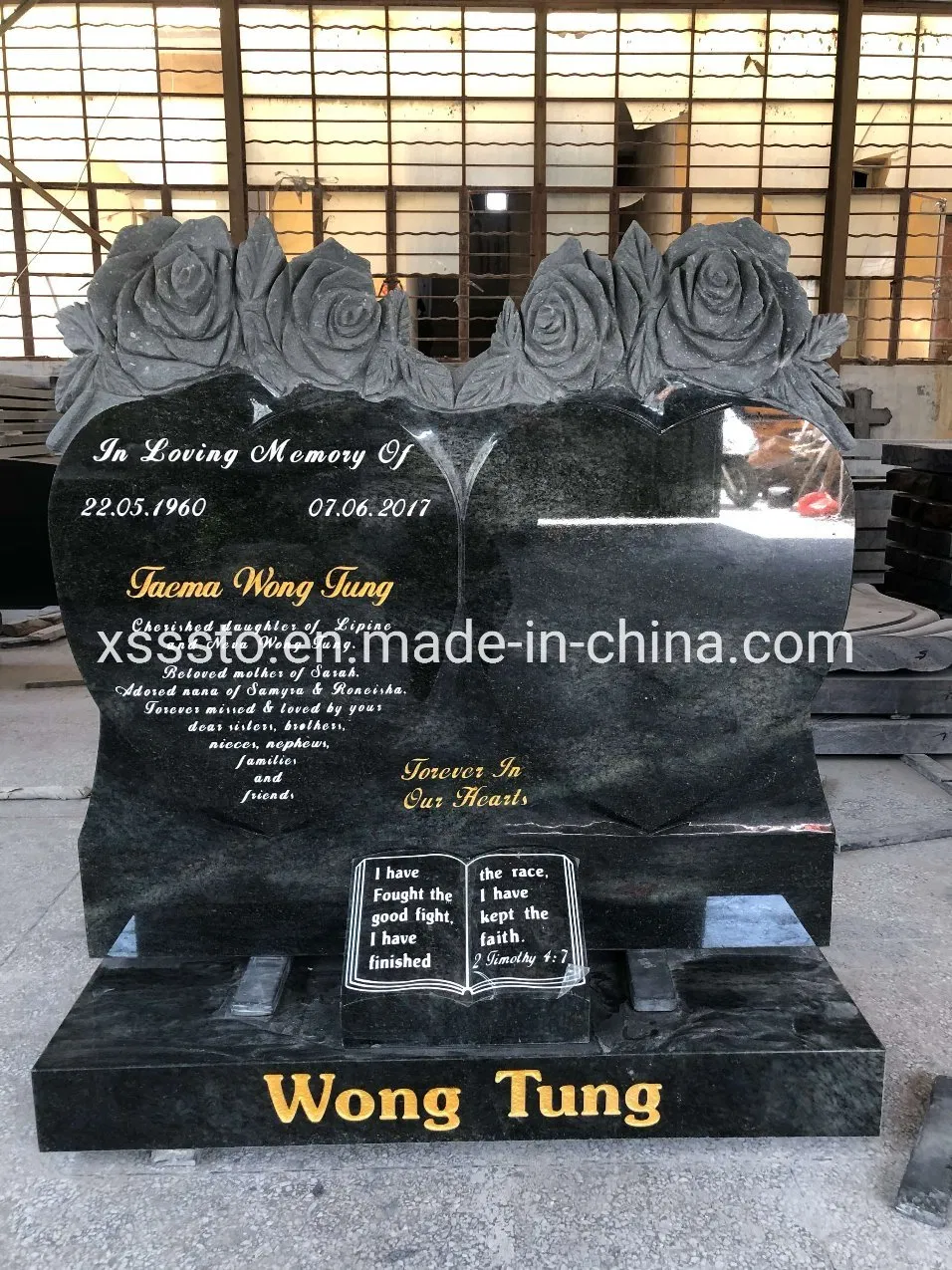 Customized Absolute Black Granite Memorial Tombstone Headstone with Carved
