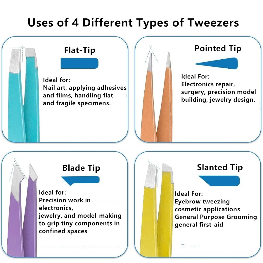 Printed Mini Multi-Purpose Angled Tip Precision Grooming Eyebrow Shaping Plucking Crafting Tweezers