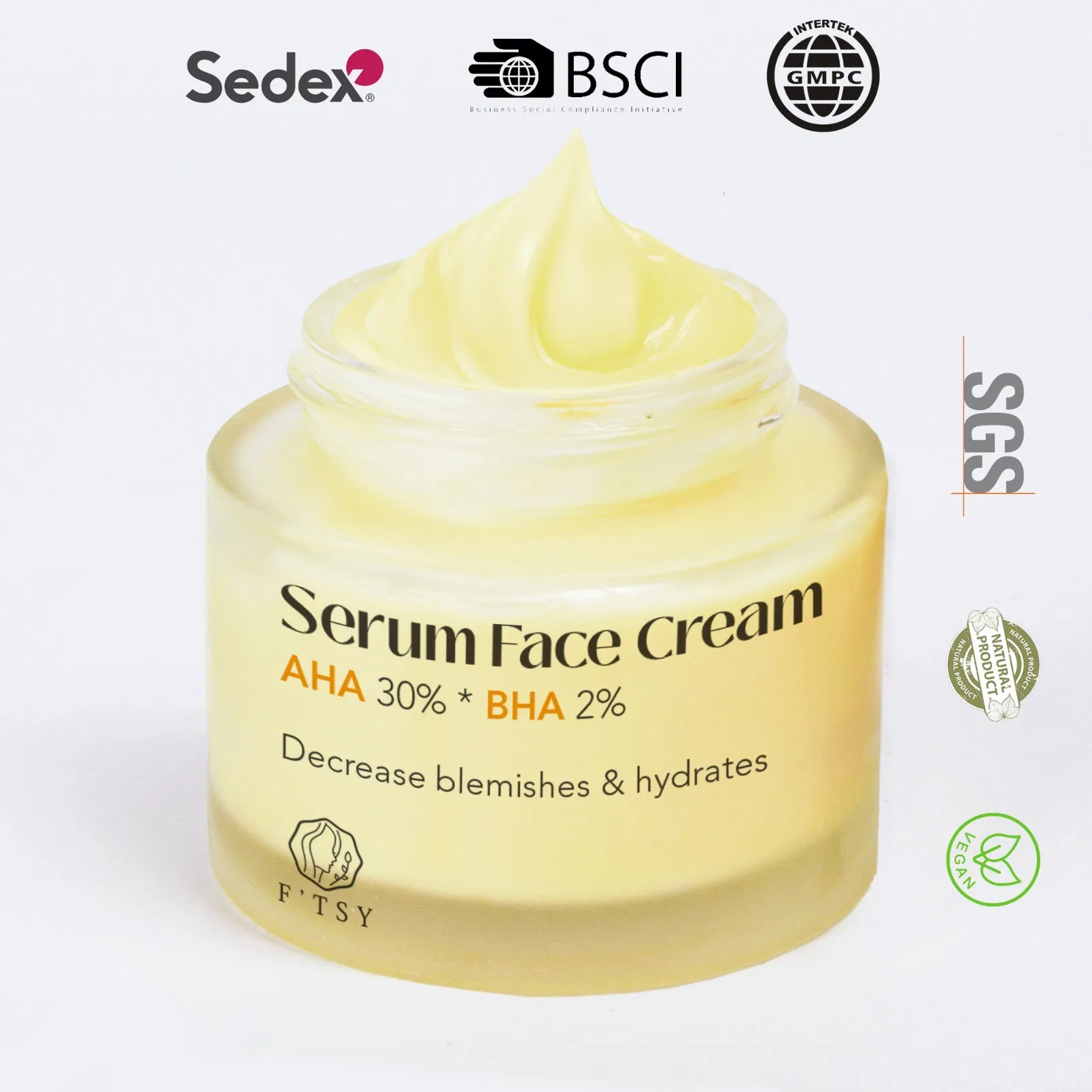 Private Label Aha 30% BHA 2% Serum Face Cream Hydrating Niacinamide Glowing Moisturizer Facial Solid Serum Cream Factory