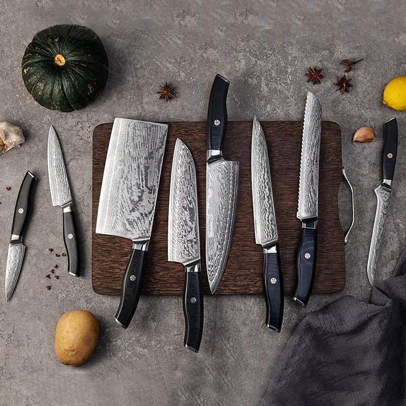 Набор кухонных ножей Damascus Steel с деревянной ручкой