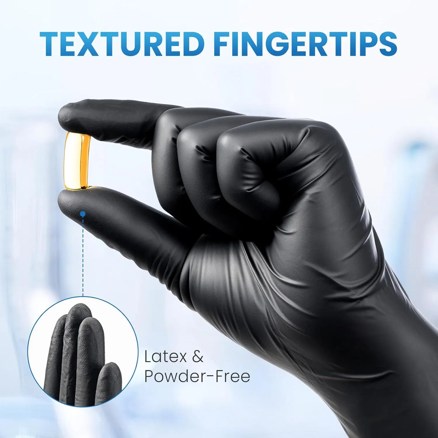 Premium Black Nitrile Gloves, Disposable 3 Mil Gloves with Enhanced Grip, 100 Count for Food Handling, Medical Exams and Household Cleaning