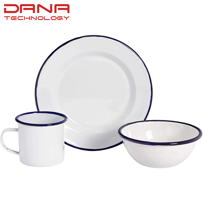 Classic Decal Enamel Tableware Carbon Steel Mugs/Bowls/Plate for Traveling