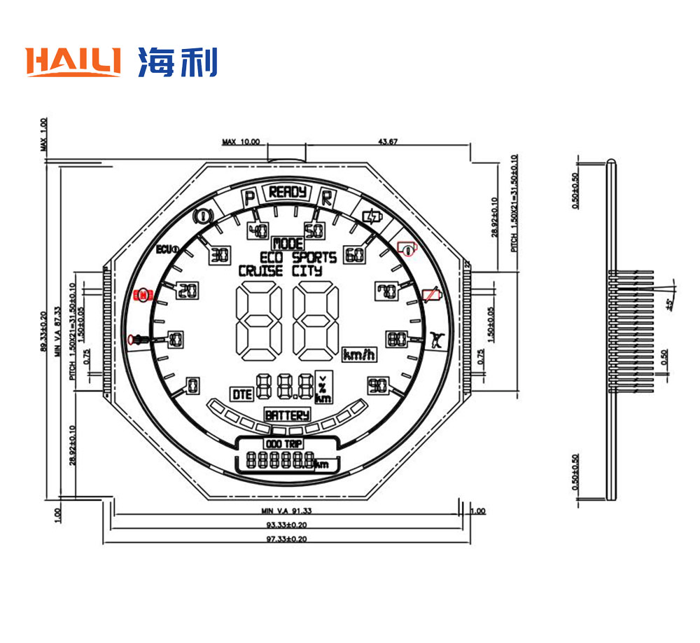 Custom 7 Segment Negative Va LCD Display FSTN Stn Htn Tn Monochrome LCD Screen LCD Display for Speedmeter /Electric Motorcycle/Obdometer/Electric Bike Display