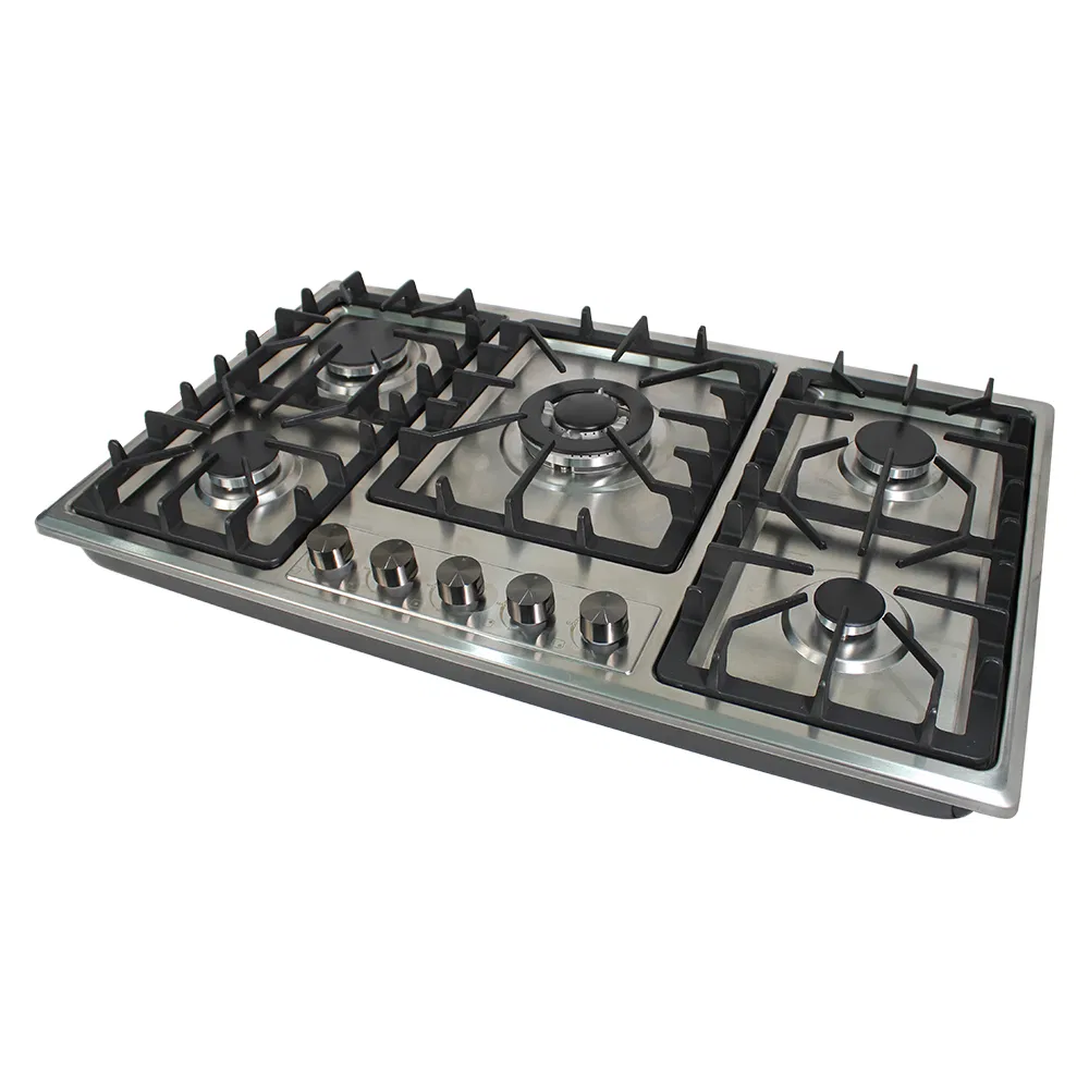 Integrated Cast Iron Support 5 Burners Stainless Steel Gas Hob Energy-Efficient Gas Stove