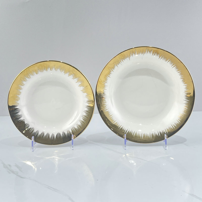 7/8/9 Inch Soup Plate Golden Decalporcelain Ceramics Tableware