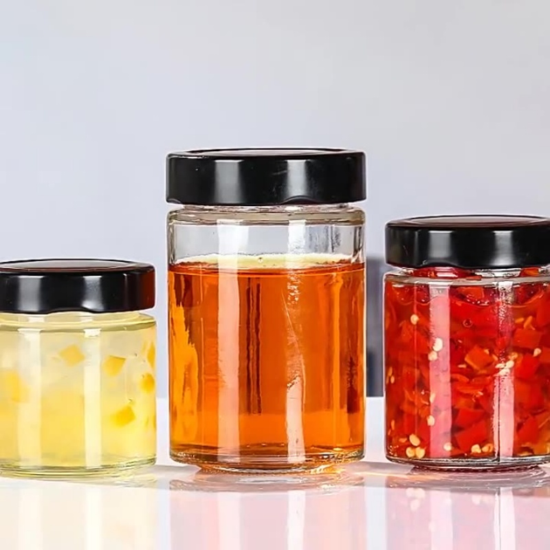 Frascos De Vidrio Food Grade Beef Pepper Jam Honey Jar Pickle Glass Mason Jar with Metal Cap Heat Resistant Sealing Storage Jar