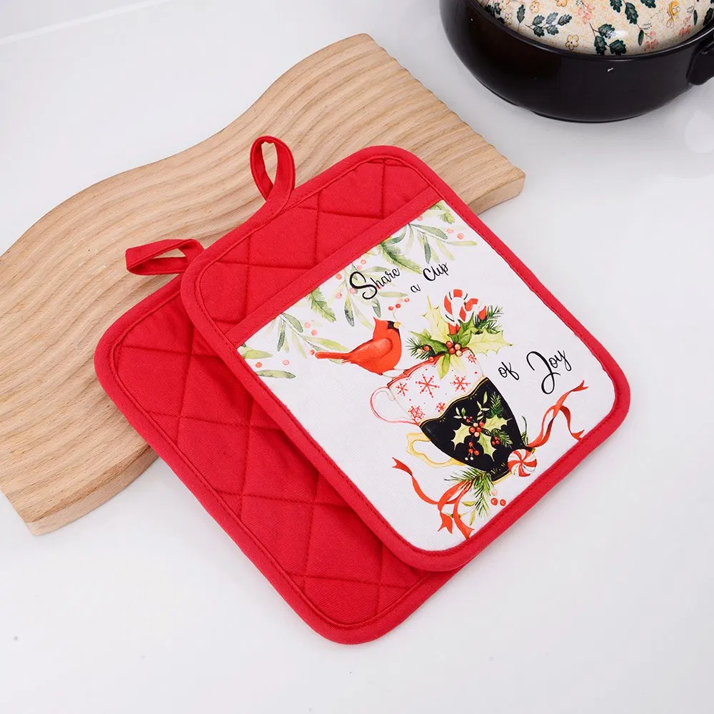 Cotton Pot Holder Made of Pure Cotton with Red Anti Scald and Thermal Insulation Properties