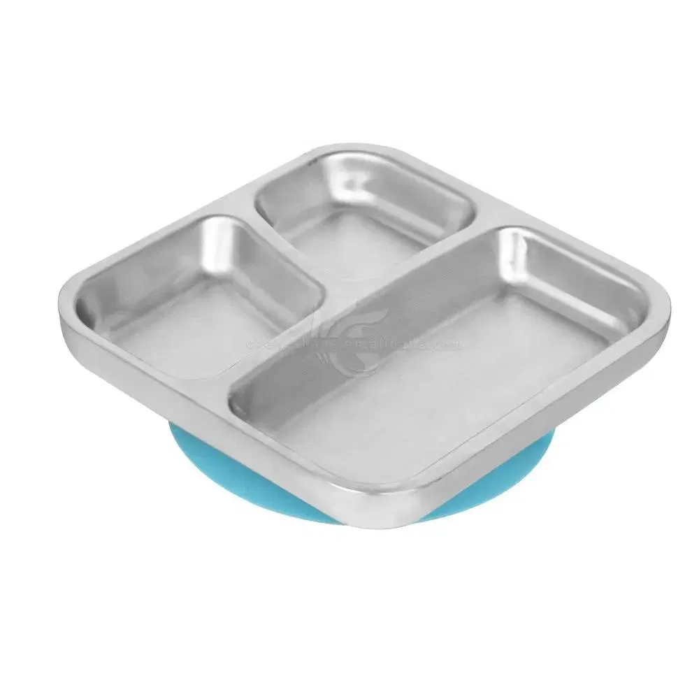 Baby Divided Pan with Non-Slip Silicone Base Divided Plates Stainless Plates for Kids