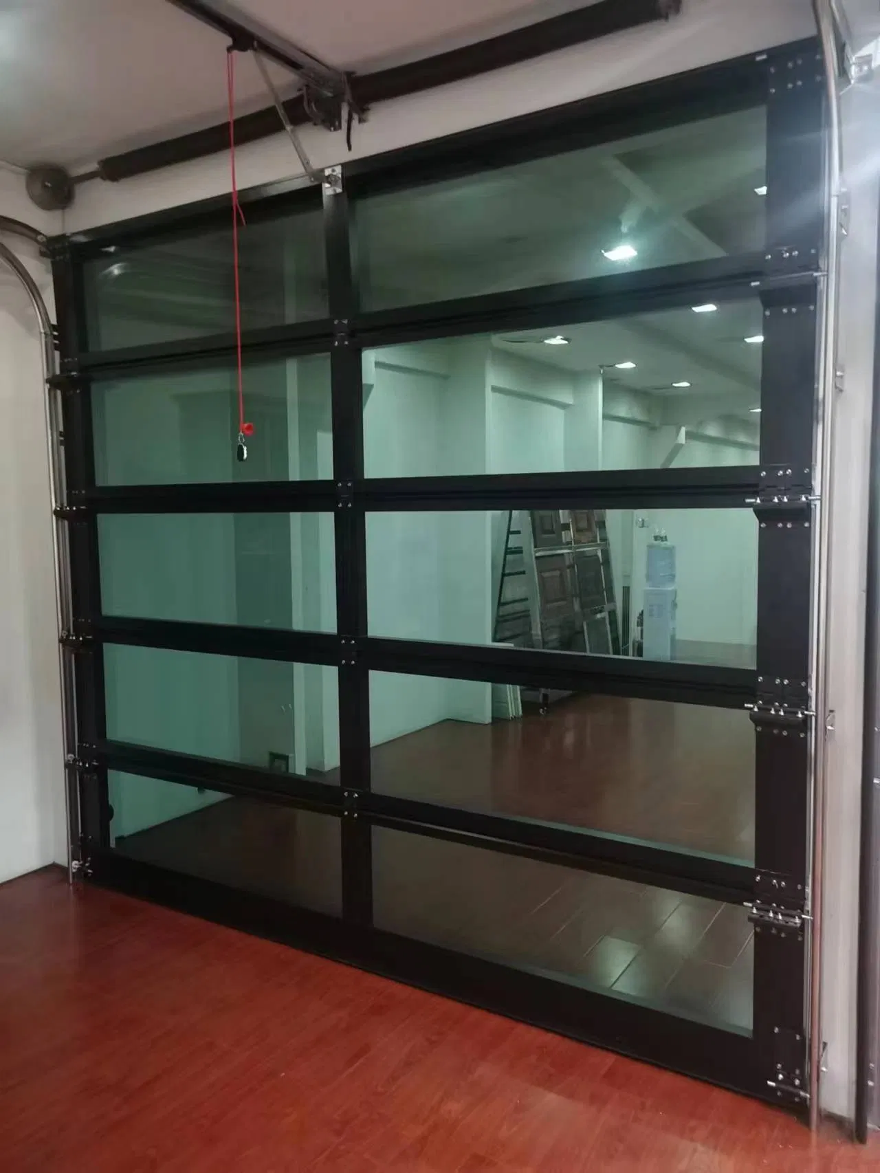 Black Reflected Glass Automatic Remote Control Over Head Metal Aluminum Glass Panel Garage Door