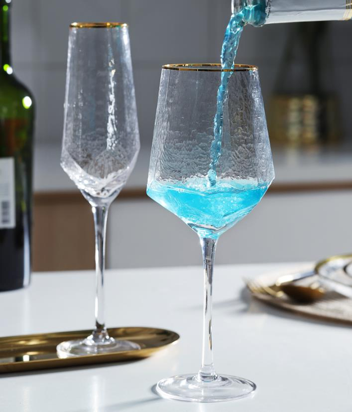 Handmade Diamond Shape Crystal Clear Glass Wine Drinking Goblet Glasses for Wedding