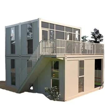 Customized Design Forest Stairs Container House High Quality Portable 3 Bedrooms Luxury Glass Garage Door Terrace B&B Hotel DIY Prefab Houses