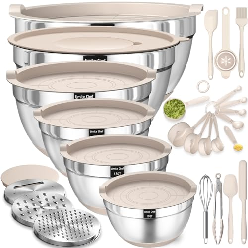 Airtight Stainless Steel Bowls Set, 26PC for Food Storage & Mixing
