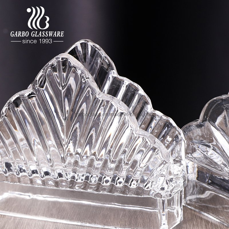 Promotion 5" Vintage Triangle Embossed Crystal Clear Glass Napkin Holder for Guest