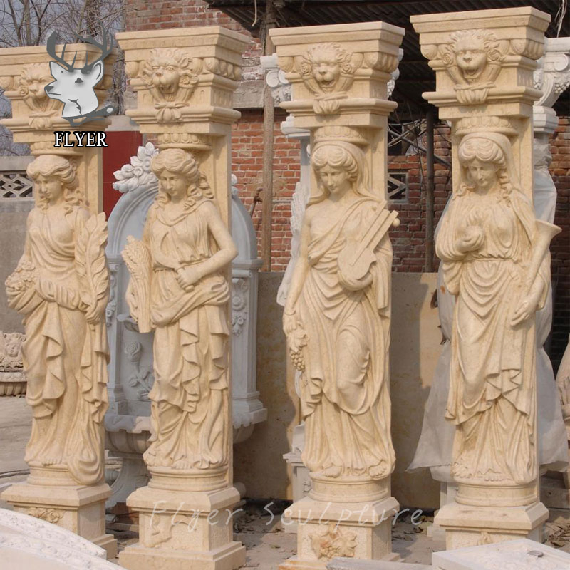 High Quality Natural Stone Lady Pillars Natural Marble Roman Column with Lady Statue