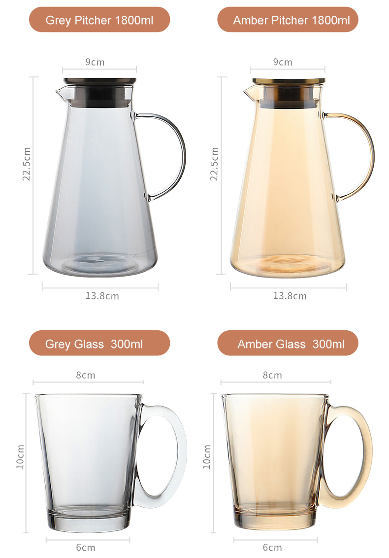 Custom Logo Hot/Cold Water Jug 1.8 Liter 60 Ounces High Borosilicate Glass Drinking Carafe/Pitcher Set with Stainless Steel Lid