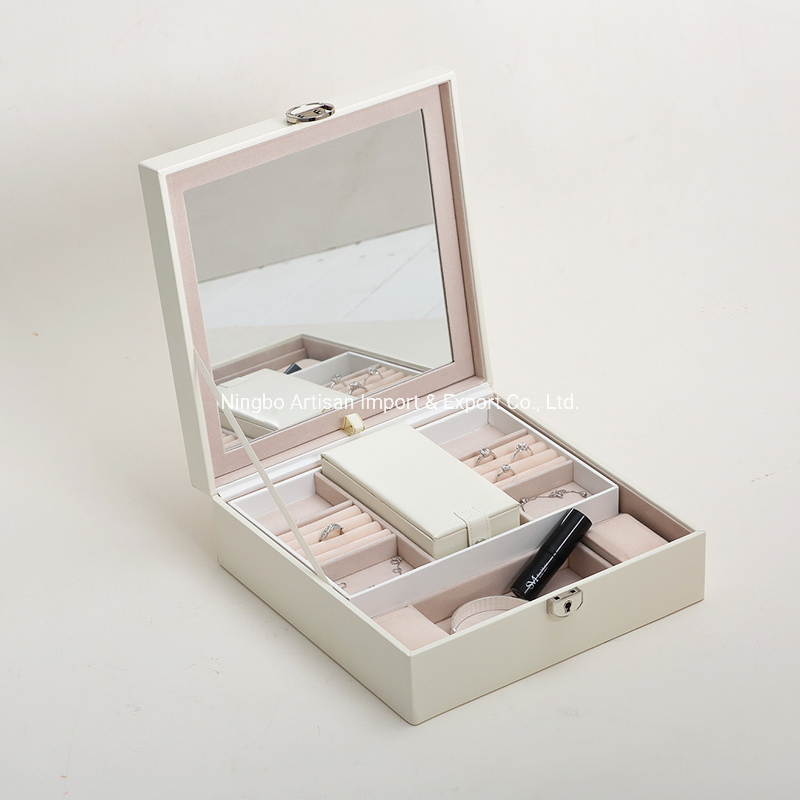 Multifunctional Movable Mirror Watch Jewelry Cosmetics PU Storage Box