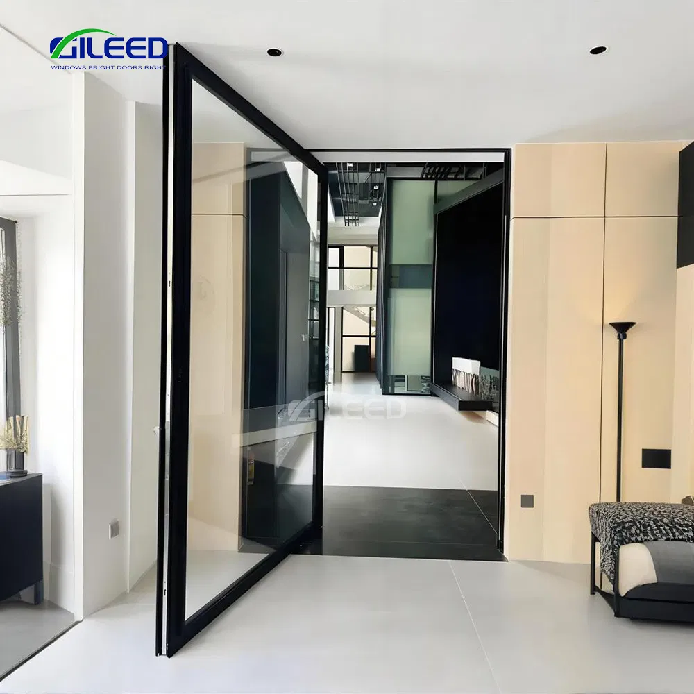 High End Design Aluminum Tempered Glass Pivot Door for Luxury Villa Hotel