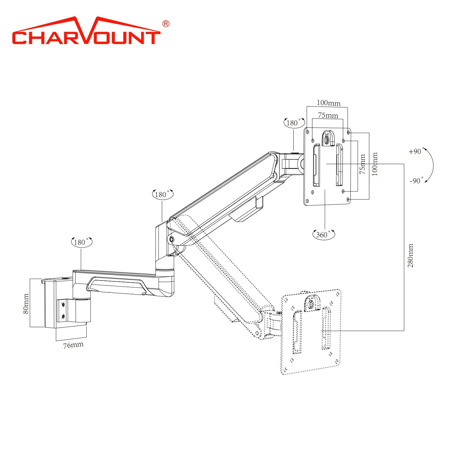 Adjustable Monitor Mount with Gas Spring Function