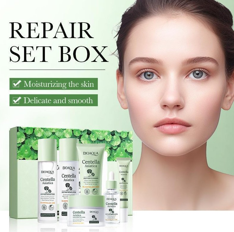 Online Wholesale in Stock Private Label Facial Revitalizing Centella Asiatica Skin Care Set Calming Anti Acne Cica Repair Cream Skin Set