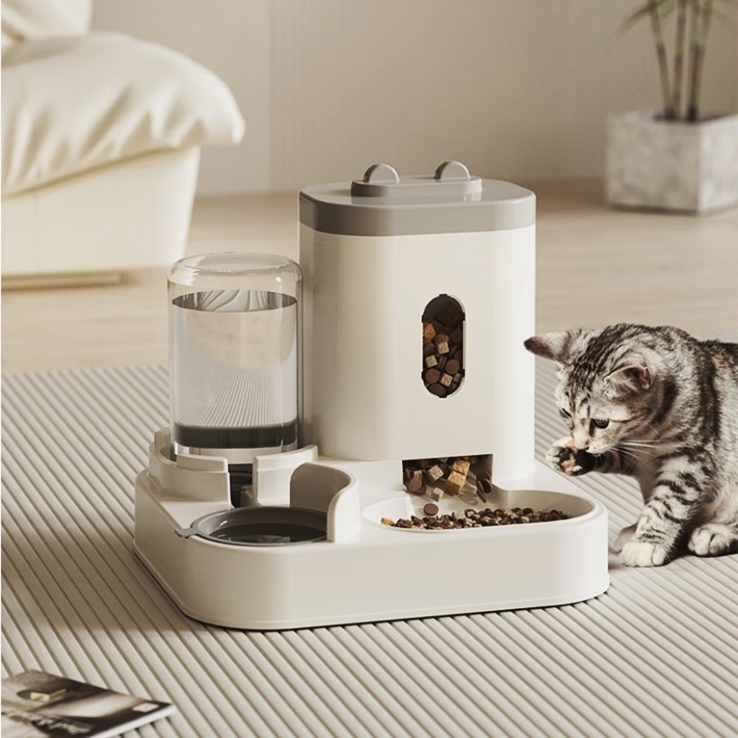 Automatic Medium-Sized Dog Water Food Bowl Solid Pattern Cat Water Dispenser Eco-Friendly Combined Pet Feeder Storage Bucket