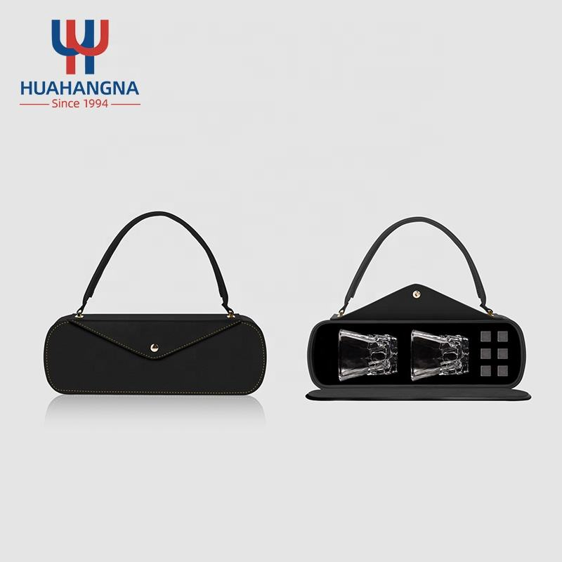 Luxury Whiskey Gift Set Custom Crystal Whiskey Glasses Set with 2 Whiskey Glasses and 6 Granite Whiskey Stones in Leather Box