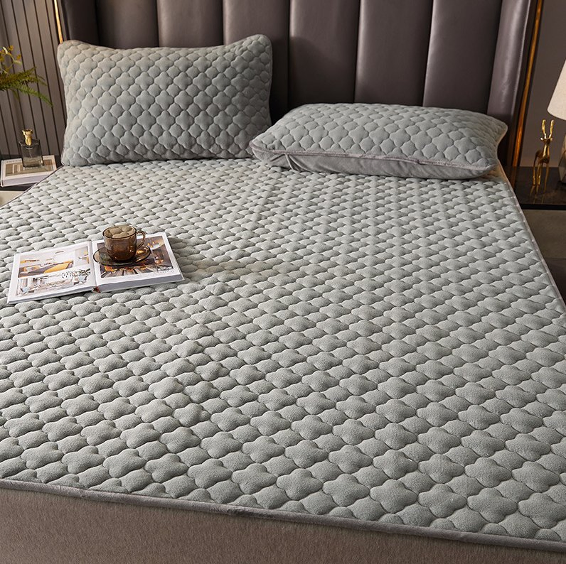 Milk Cashmere Cotton Mattress Protective Pad Solid Color Simple Thickened Plush Warm Thin Mattress Protect