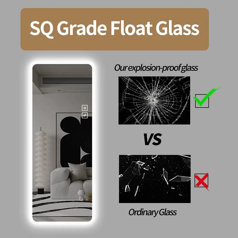 Full Length Mirror Lighted Vanity Body Mirror LED Mirror Wall-Mounted Mirror Big Size Rounded Corners, Bedroom, Living Room, Dress