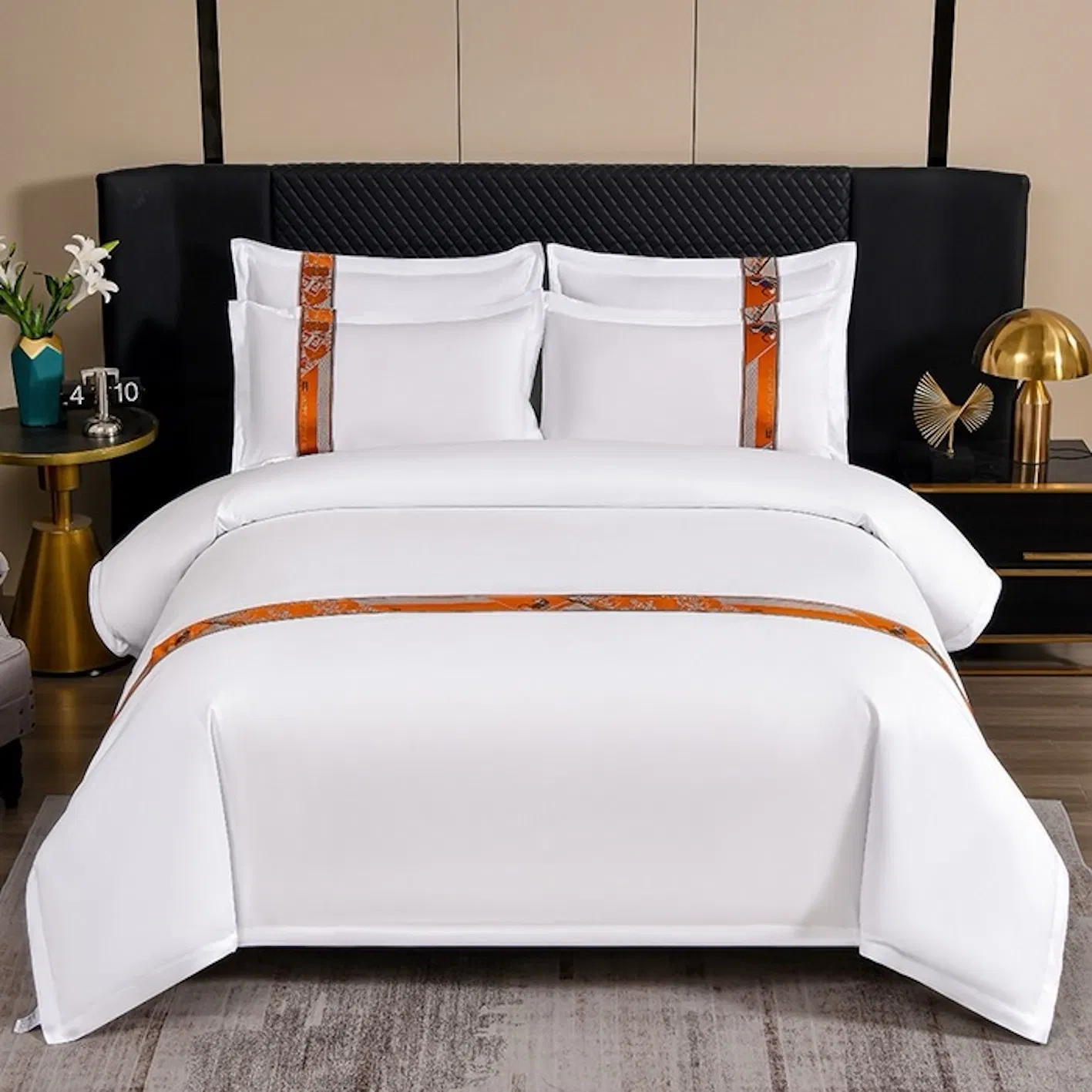 ODM/OEM 140g Microfiber Encrypted Ribbon Quilt Cover Pillowcase Hotel Guesthouse Bed Set Sanding Bed Sheets Guangdong 4PCS Bedding Set