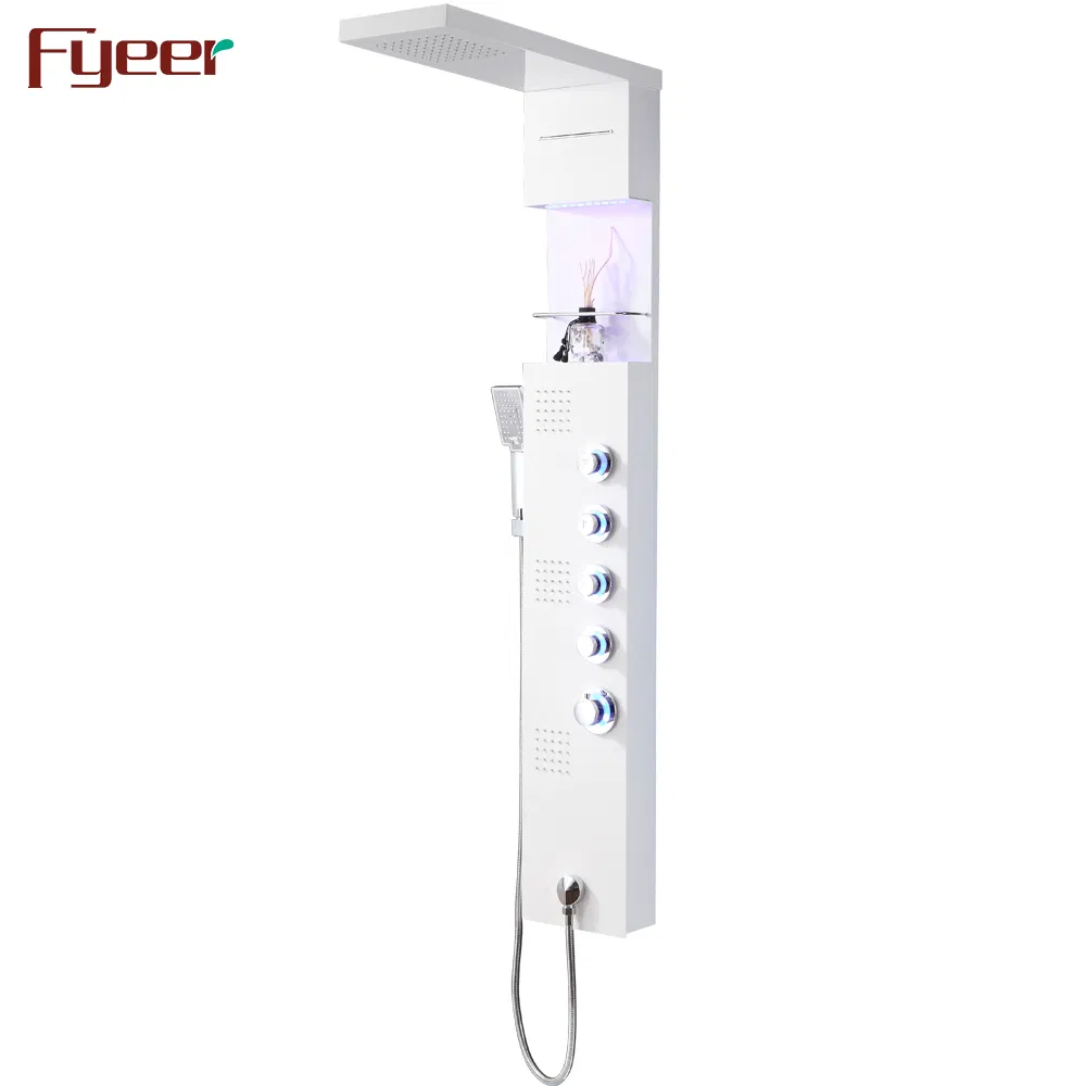 Fyeer White Painting Hydro Massage Corner Shower Panel with LED Lights