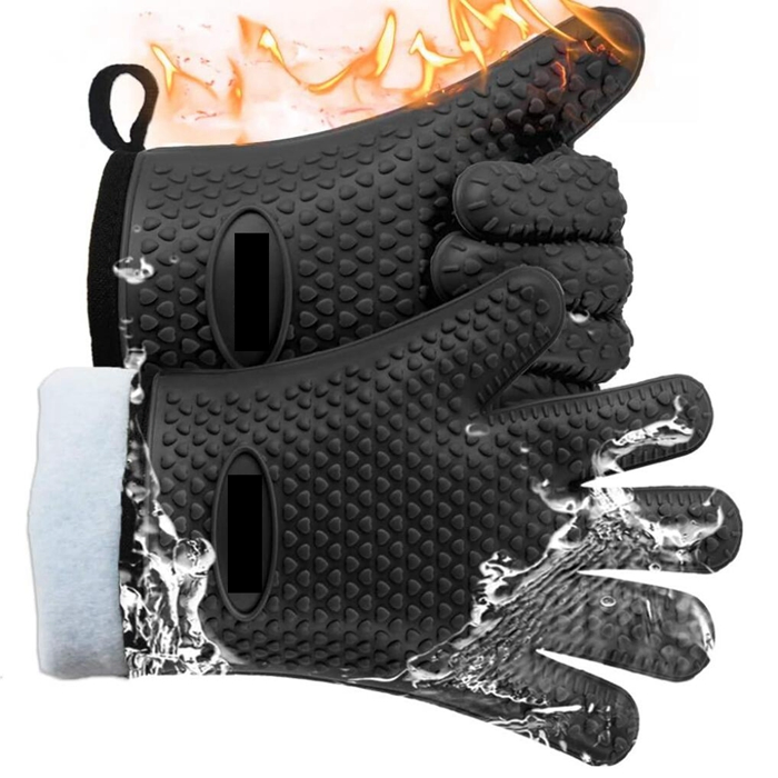 Silicone Mitt with Quilted Liner Heat Resistant Flexible Oven Gloves