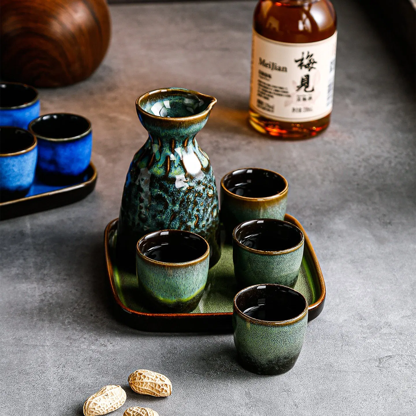 Vintage Starry Glaze Ceramic Wine Set Kiln Change Warm Wine Pot Sake Dispenser Liquor Cup Set Luxury Tableware Wholesale