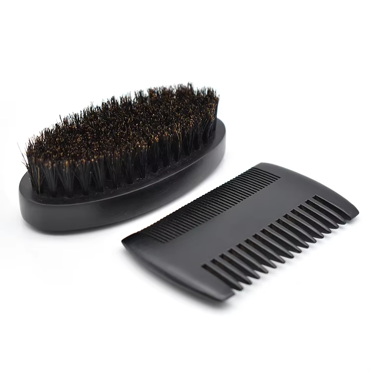 Private Label Custom Men Beard Grooming Kit Black Color Wooden Color Beard Comb Boar Bristle Hair Brush for Beard Care