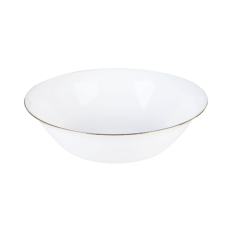 Customized 9 Inch Tempered Opal Glassware Salad Serving Bowl with Gold Rim for Parties