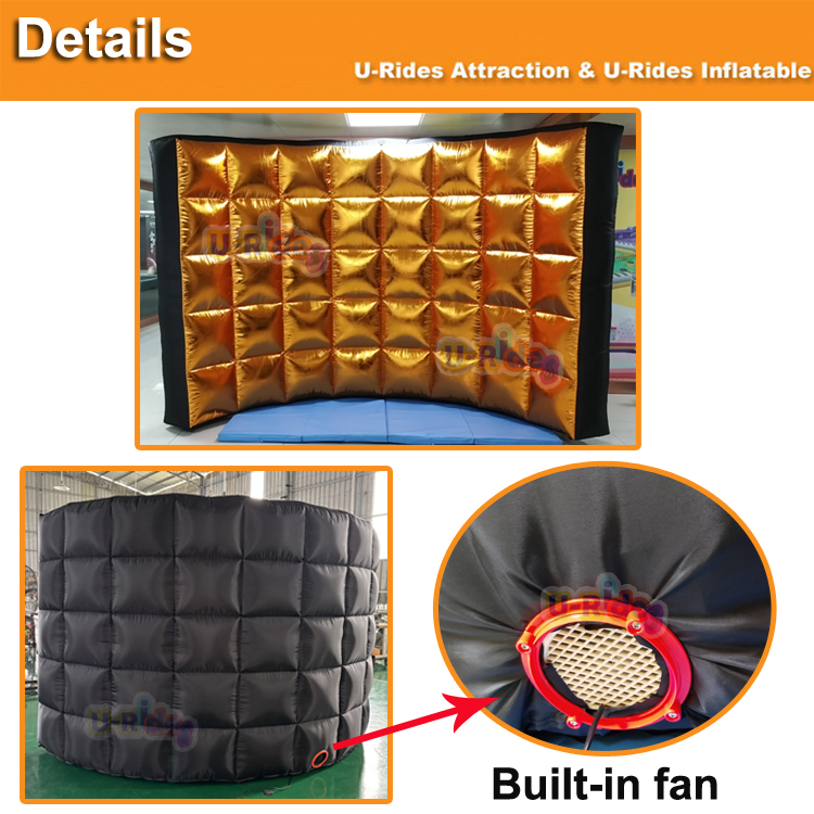 Customized Golden color inflatable wall led background inflatable photo booth with Air blower inside