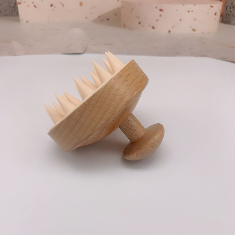 Silicone Head Silica Gel Bath Brush Hair Massage Hair Brush Cleaning Wash Massaging Shampoo Round Wooden Wood Brush
