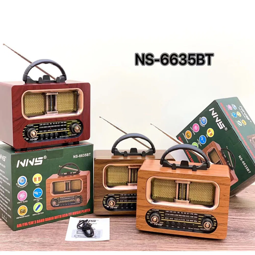 Ретро радио NS-6635BT с Bluetooth, деревянный корпус