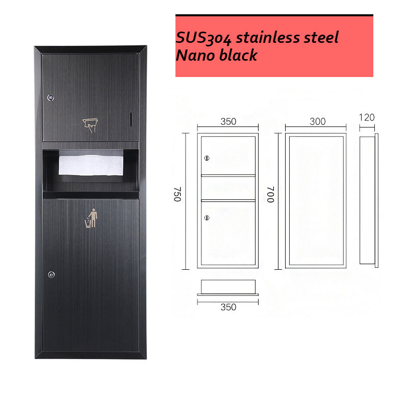 Stainless Steel Unit Electronic Hand Dryer Paper Towel Dispenser and Waste Receptacle 3-in-1 Multi Purpose Cabinets Combo