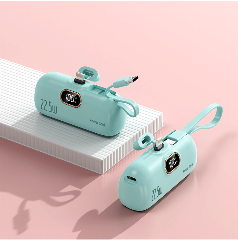 Mini Power Bank Pd20W 5000mAh Capsule Power Bank Fast Charging with LED Display