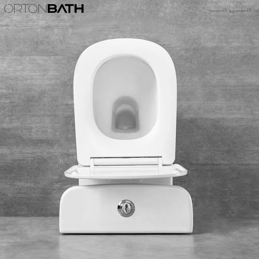 Ortonbath Rimless Fully Back to Wall Two Piece Ceramica Toilet Sanitary Ware Close Coupled Toilet Bowl Seat P Trap Toilet with Soft Close Seat