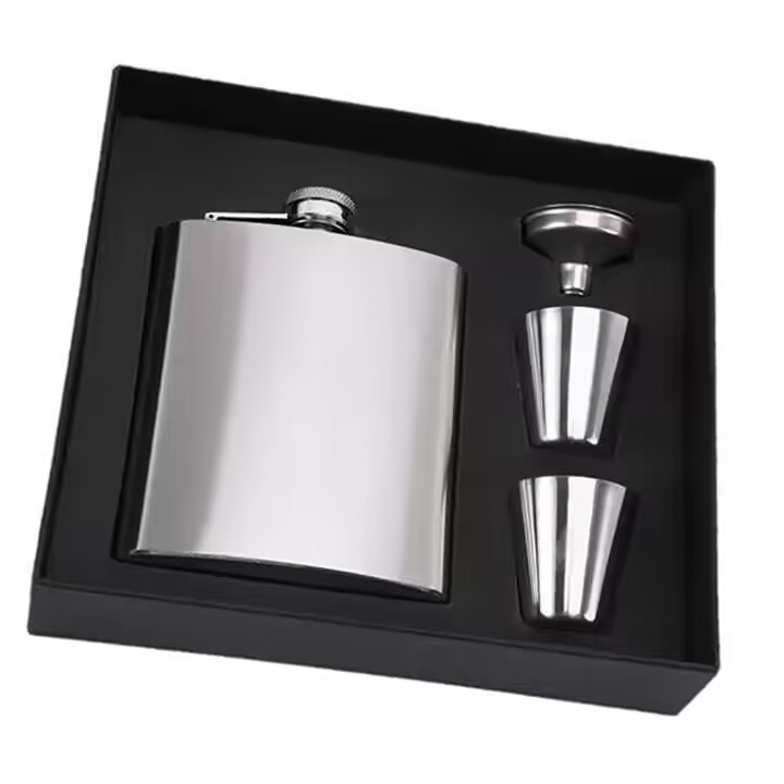 8 Oz Whisky Stainless Steel Hip Flask Set with Shot Glass Funnel for Malibu Rum New Amsterdam Khortytsa