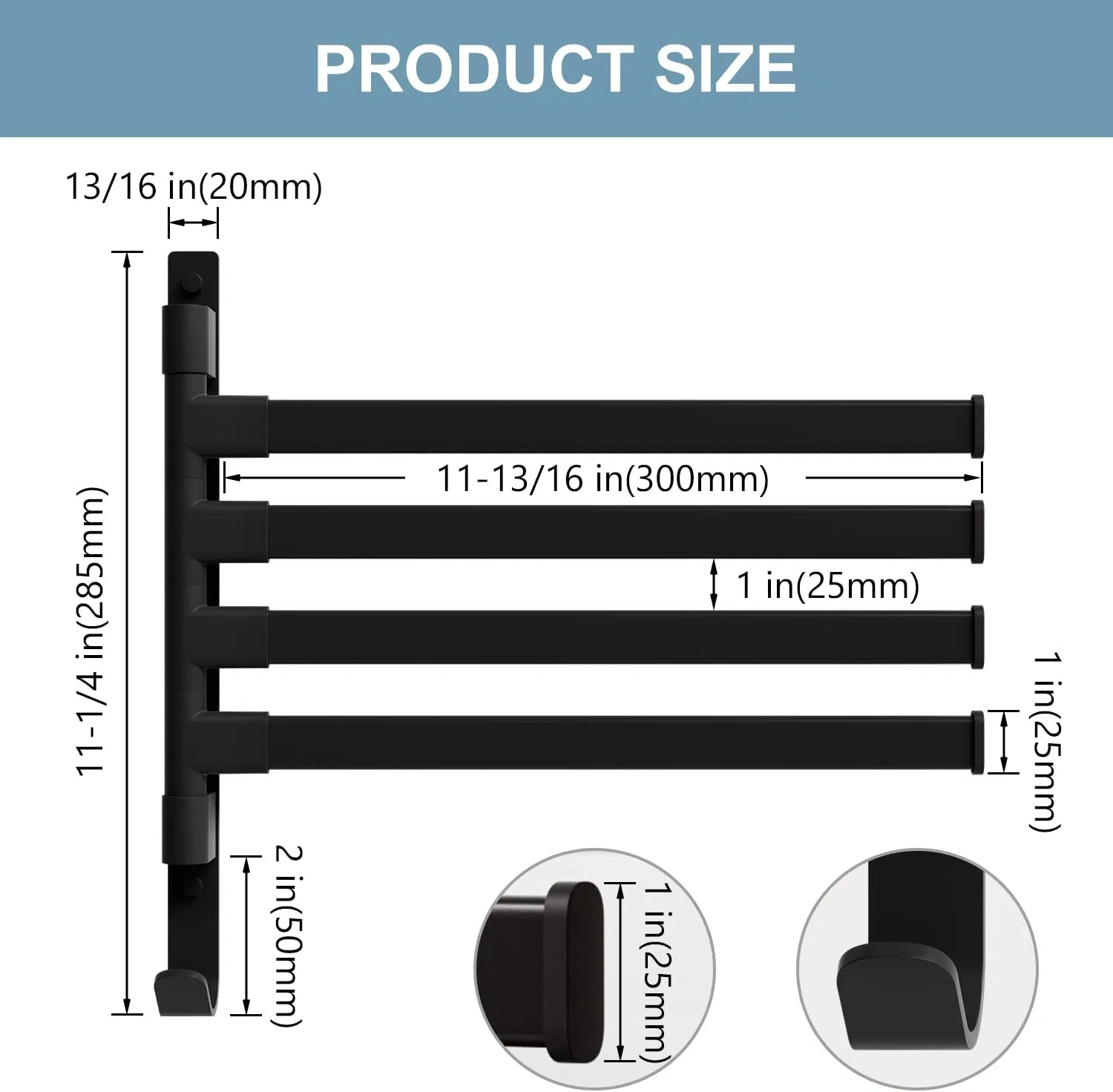 4 Swing Bar Black Wall Mounted Towel Holder Bathroom Swivel Towel Rack