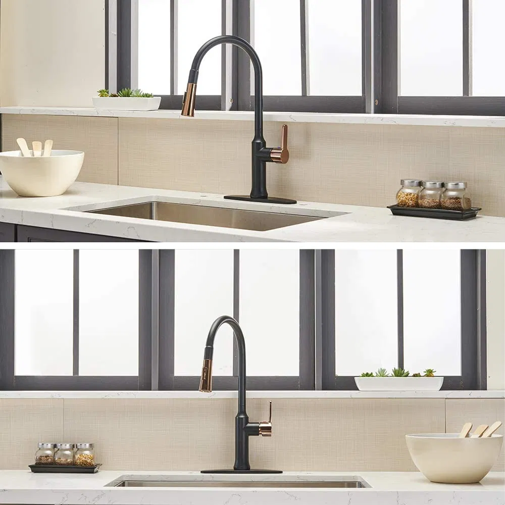 Aquacubic latest Designed Cupc Certified Tuned Color (Matte Black and Rose Gold) Slim Single Hole Pull Down Mixer Kitchen Faucet (AF1108-5)