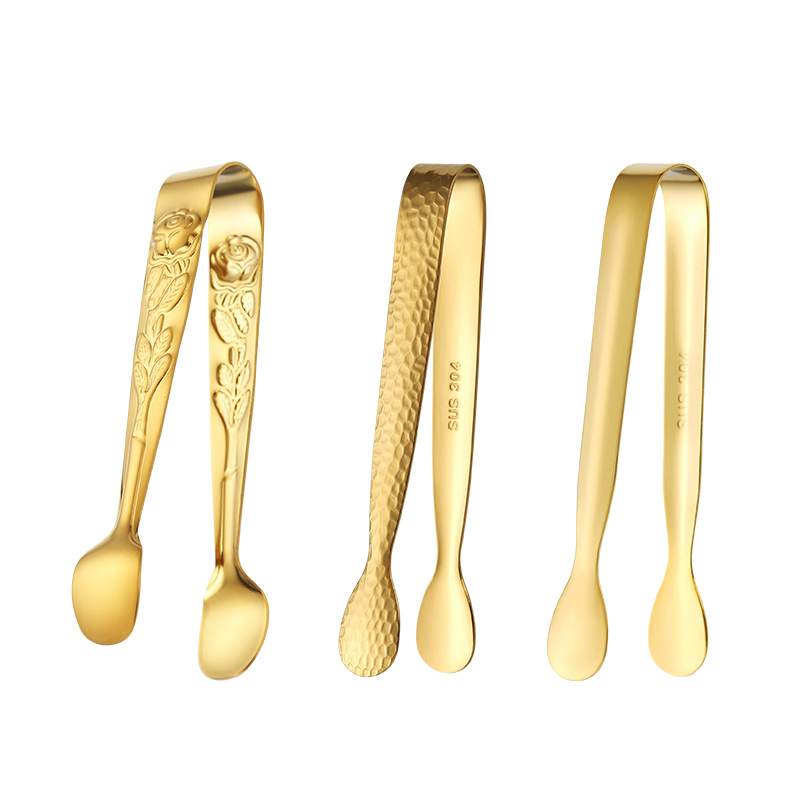Mini Stainless Steel Rose Pattern Serving Tongs Sugar and Ice Tongs for Bar Accessories
