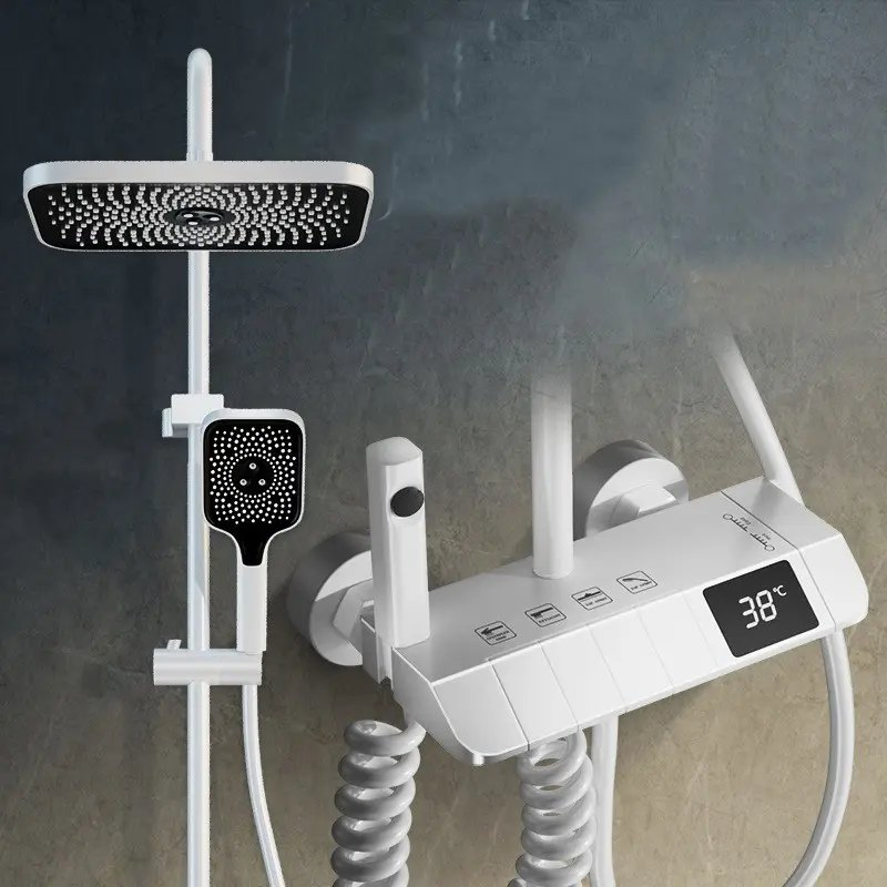 China Manufacturer Shower System Digital Display Faucet Set Wall Mount 4 Functions Piano Keys Rain Shower Set 12" Shower Head