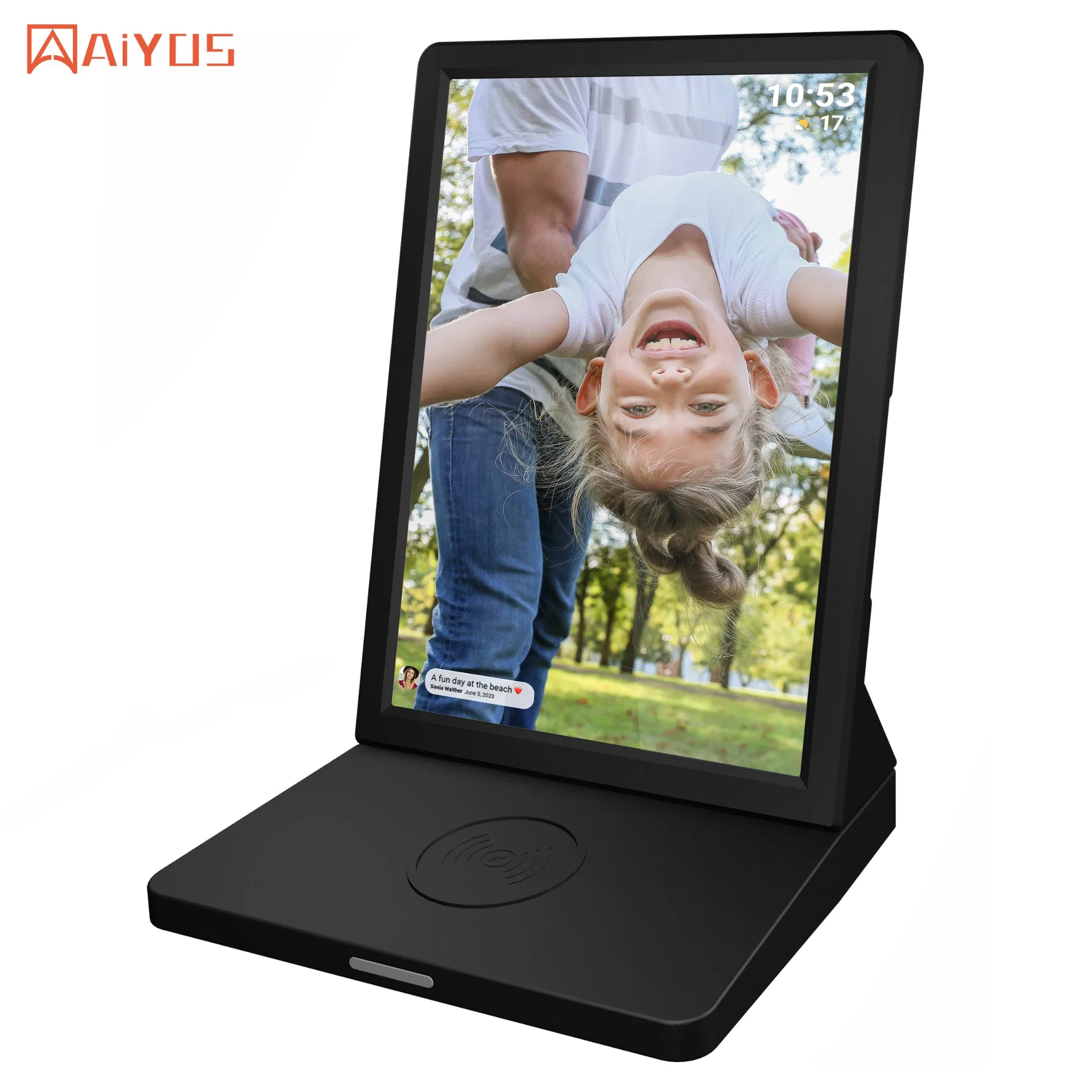 3 in 1 Digital Desktop Android Display Signage LCD Touch Panel Advertising Player with 3000mAh Battery + 15W Wireless Fast Charger