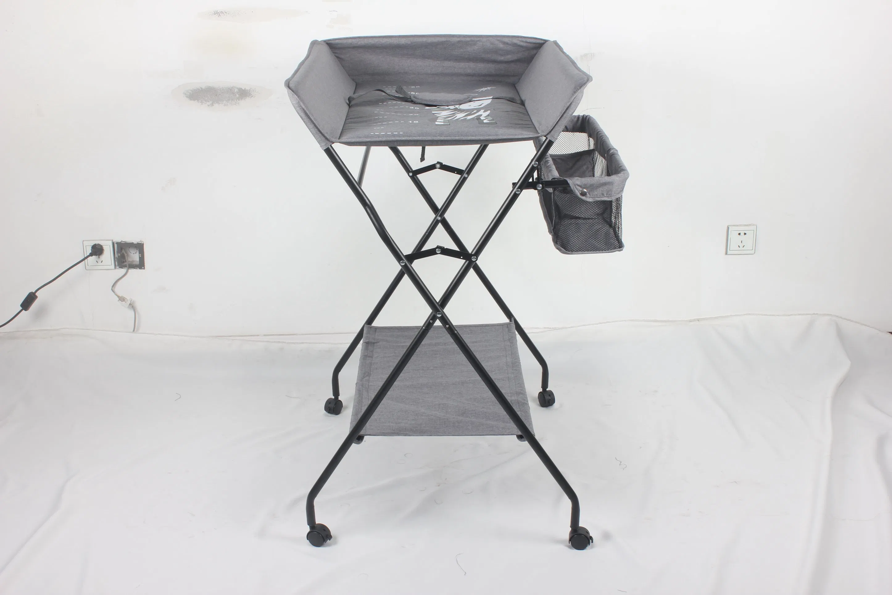 Portable Baby Diaper Changing Table with Folding Stand and Bathtub Newborn Infant Nursery Table with Safety Belt and Large Storage Rack