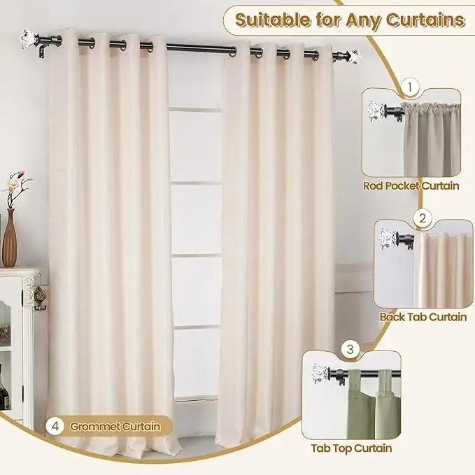 Curtain Rod Pole Set Living Room Bracket and Finials Curtain Rail Wall Mounted Iron Aluminium Curtains Rods
